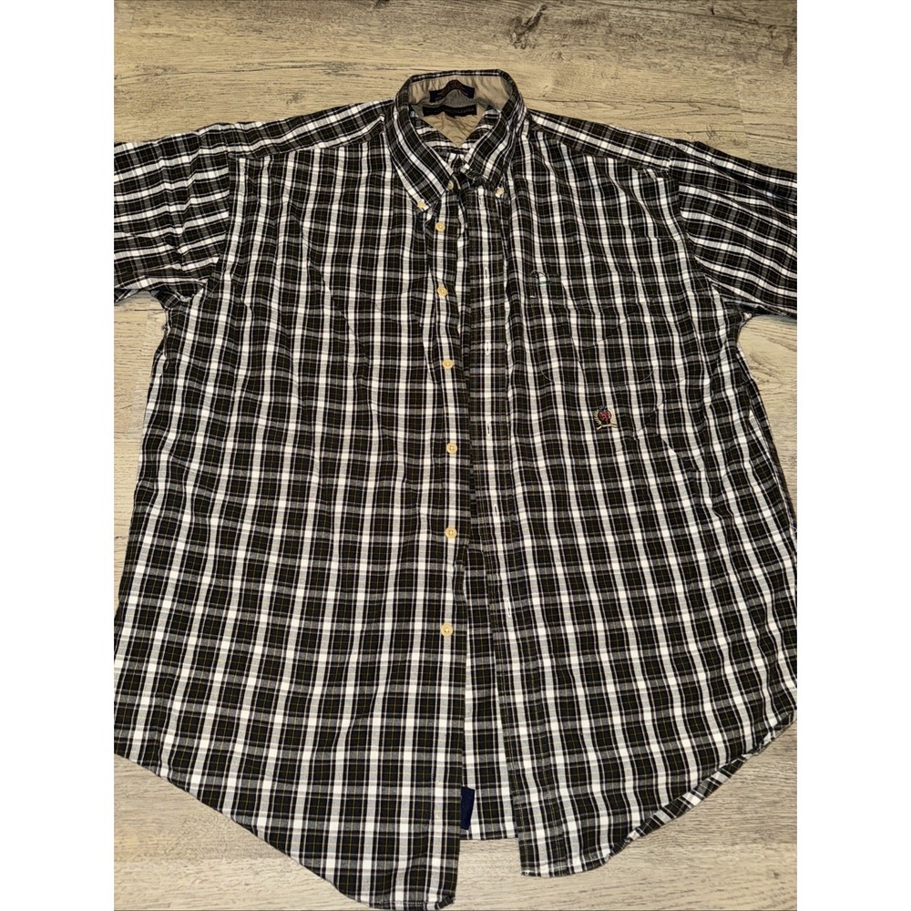 Tommy Hilfiger Blue Plaid Short Sleeve Button‎ Down Shirt Sz Extra Large